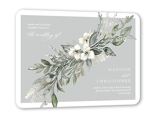 Watercolor Divide Wedding Invitation, Beige, Silver Foil, 5x7 Flat, Pearl Shimmer Cardstock, Rounded