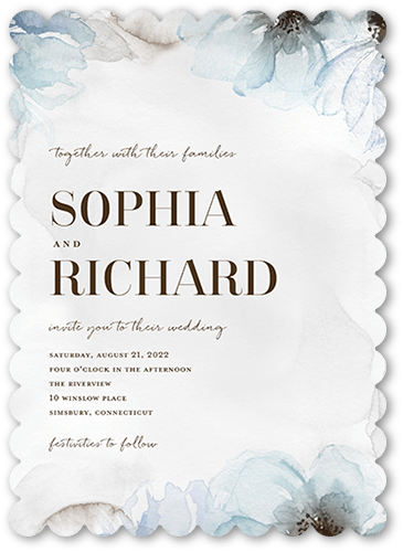 Fine Petals Wedding Invitation, Blue, 5x7 Flat, Pearl Shimmer Cardstock, Scallop