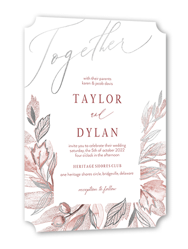Artfully Adorned Wedding Invitation, Pink, Silver Foil, 5x7, Matte, Signature Smooth Cardstock, Ticket