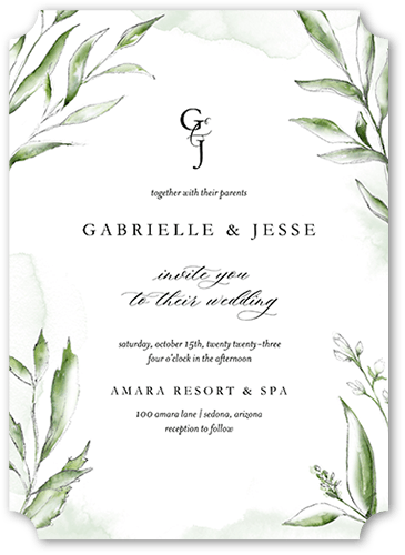 Pictorial Petals Wedding Invitation, Green, 5x7, Matte, Signature Smooth Cardstock, Ticket