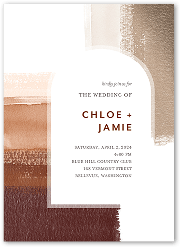 Painted Shades Wedding Invitation, Beige, 5x7, Pearl Shimmer Cardstock, Square