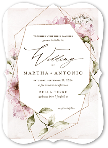 Light Floral Wedding Invitation, Pink, 5x7 Flat, Matte, Signature Smooth Cardstock, Bracket