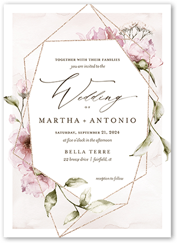 Light Floral Wedding Invitation, Pink, 5x7, Luxe Double-Thick Cardstock, Square