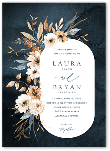 Wild Botanic Wedding Invitation, Blue, 5x7 Flat, Matte, Signature Smooth Cardstock, Square