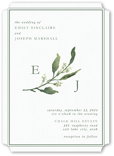 Simple Branches Wedding Invitation, Green, 5x7, Matte, Signature Smooth Cardstock, Ticket