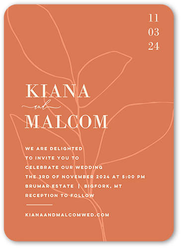 Soft Shapes Wedding Invitation, Orange, 5x7 Flat, Standard Smooth Cardstock, Rounded