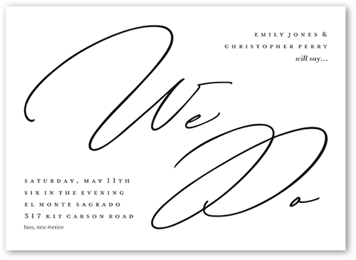 Dashing Script Wedding Invitation, White, 5x7 Flat, Matte, Signature Smooth Cardstock, Square