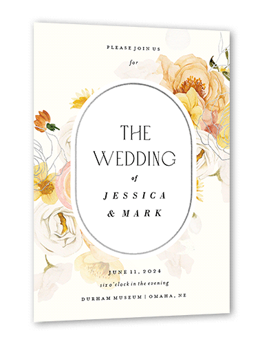 Warm Floral Wedding Invitation, Orange, Silver Foil, 5x7, Matte, Signature Smooth Cardstock, Square