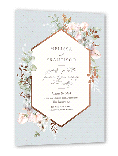 Enchanted Pastels Wedding Invitation, Rose Gold Foil, Grey, 5x7 Flat, Matte, Signature Smooth Cardstock, Square
