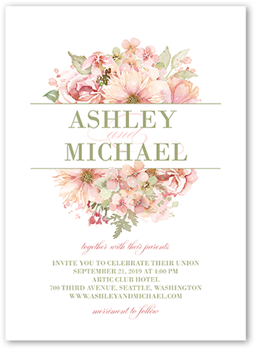 Watercolor Bouquet Wedding Invitation, Beige, 5x7 Flat, 100% Recycled Cardstock , Square
