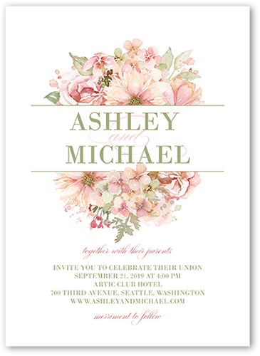 Watercolor Bouquet Wedding Invitation, Beige, 5x7 Flat, Luxe Double-Thick Cardstock, Square