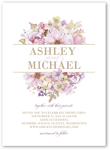 Watercolor Bouquet Wedding Invitation, Purple, 5x7 Flat, Matte, Signature Smooth Cardstock, Square