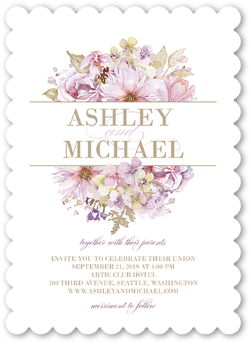 Watercolor Bouquet Wedding Invitation, Purple, 5x7, Matte, Signature Smooth Cardstock, Scallop