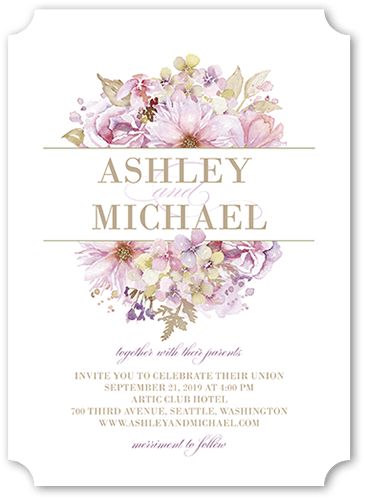 Watercolor Bouquet Wedding Invitation, Purple, 5x7 Flat, Matte, Signature Smooth Cardstock, Ticket, White