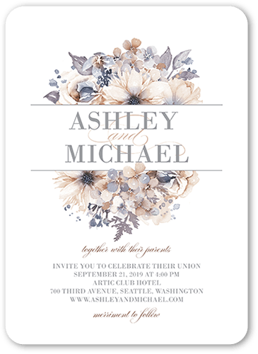 Watercolor Bouquet Wedding Invitation, Beige, 5x7, Standard Smooth Cardstock, Rounded