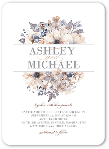 Watercolor Bouquet Wedding Invitation, Beige, 5x7 Flat, 100% Recycled Cardstock , Rounded