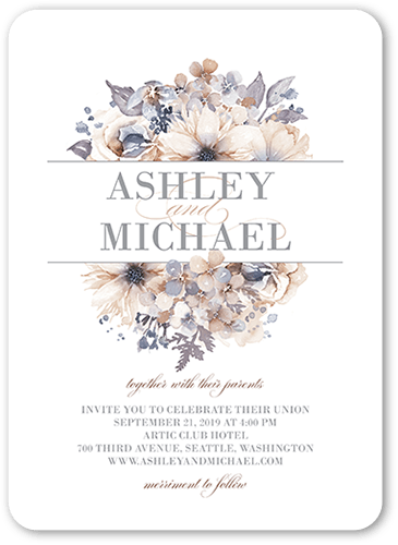 Watercolor Bouquet Wedding Invitation, Beige, 5x7 Flat, Matte, Signature Smooth Cardstock, Rounded