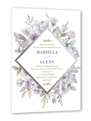 Diamond Blossoms Wedding Invitation, Silver Foil, Purple, 5x7, Matte, Signature Smooth Cardstock, Square