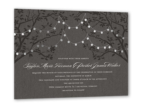 Enlightened Evening Wedding Invitation, Silver Foil, Grey, 5x7 Flat, Luxe Double-Thick Cardstock, Square