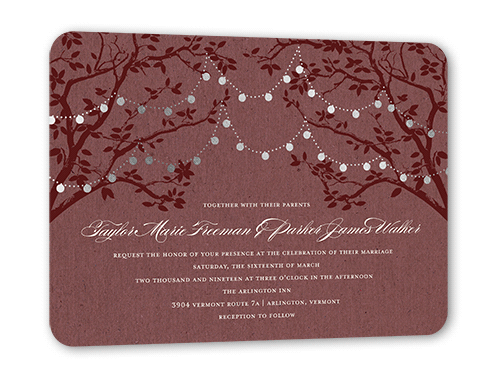 Enlightened Evening Wedding Invitation, Red, Silver Foil, 5x7 Flat, Signature Smooth Cardstock, Rounded
