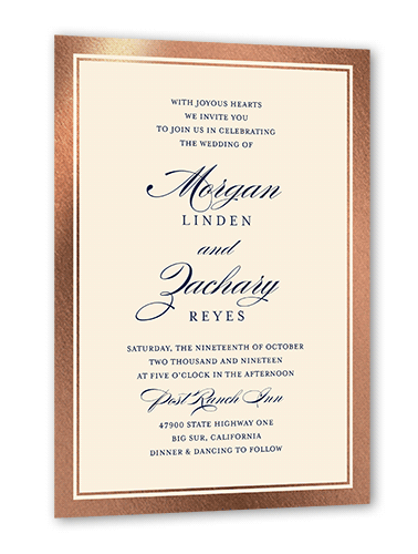 Remarkable Frame Classic Wedding Invitation, Rose Gold Foil, White, 5x7, Matte, Signature Smooth Cardstock, Square