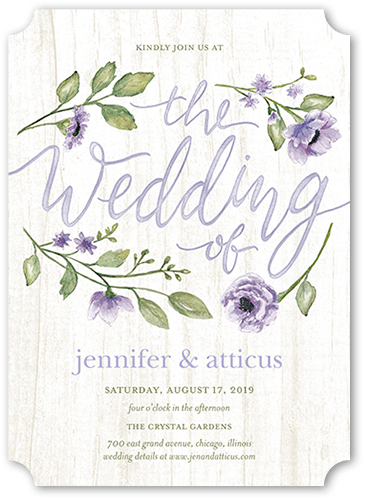 Delightful Blooms Wedding Invitation, Purple, 5x7, Matte, Signature Smooth Cardstock, Ticket