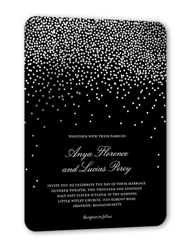 Diamond Sky Wedding Invitation, Silver Foil, Black, 5x7 Flat, Signature Smooth Cardstock, Rounded