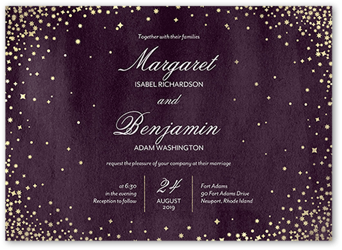Elegant Sky Wedding Invitation, Purple, 5x7 Flat, Luxe Double-Thick Cardstock, Square, Amethyst