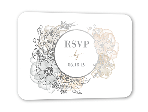 Floral Fringe Wedding Response Card, Silver Foil, Beige, Pearl Shimmer Cardstock, Rounded