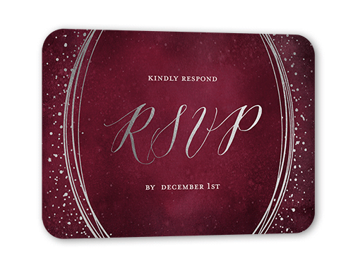 Resplendent Night Wedding Response Card, Purple, Silver Foil, Pearl Shimmer Cardstock, Rounded