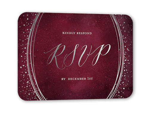 Resplendent Night Wedding Response Card, Silver Foil, Purple, Pearl Shimmer Cardstock, Rounded, House Red