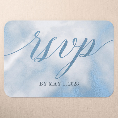 Romantic Texture Wedding Response Card, Blue, Pearl Shimmer Cardstock, Rounded