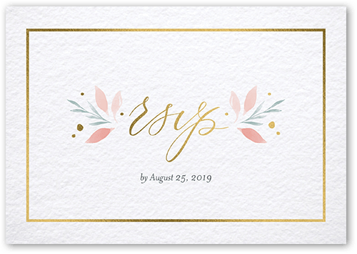Brushed Botanicals Wedding Response Card, Pink, Gold Foil, Matte, Signature Smooth Cardstock, Square