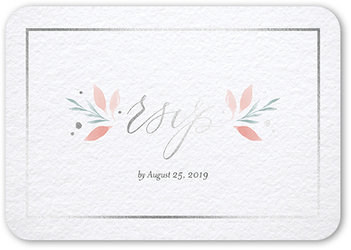 Brushed Botanicals Wedding Response Card, Pink, Silver Foil, Signature Smooth Cardstock, Rounded