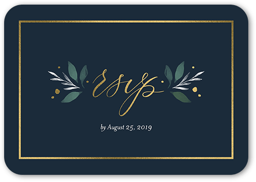 Brushed Botanicals Wedding Response Card, Grey, Gold Foil, Signature Smooth Cardstock, Rounded