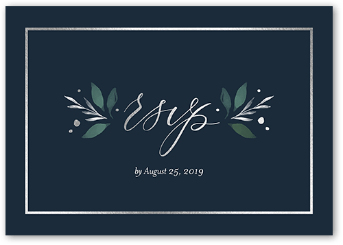 Brushed Botanicals Wedding Response Card, Grey, Silver Foil, Matte, Pearl Shimmer Cardstock, Square