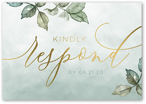 Gleaming Garden Wedding Response Card, Gold Foil, Green, Matte, Signature Smooth Cardstock, Square, Mantis