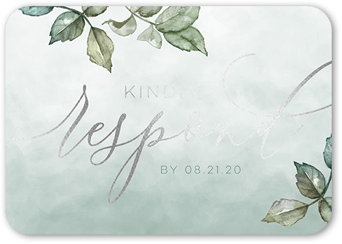 Gleaming Garden Wedding Response Card, Green, Silver Foil, Signature Smooth Cardstock, Rounded, Mantis