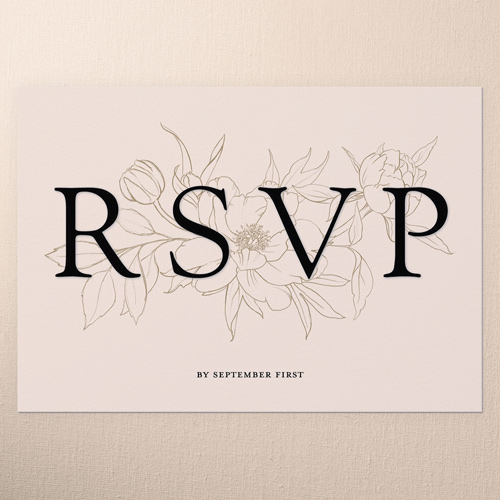 Etched Floral Wedding Response Card, Black, Matte, Pearl Shimmer Cardstock, Square
