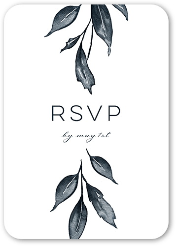 Garland Initials Wedding Response Card, Black, Signature Smooth Cardstock, Rounded