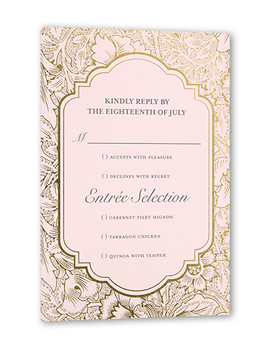 Ornate Petals Wedding Response Card, Gold Foil, Pink, Matte, Pearl Shimmer Cardstock, Square