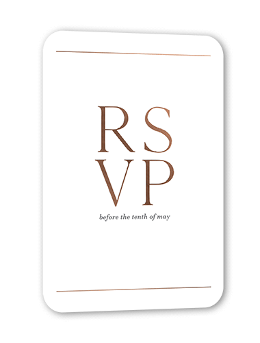 Editorial Lover Wedding Response Card, Rose Gold Foil, White, Pearl Shimmer Cardstock, Rounded