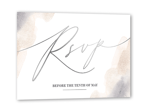 Exciting Script Wedding Response Card, Silver Foil, White, Matte, Pearl Shimmer Cardstock, Square