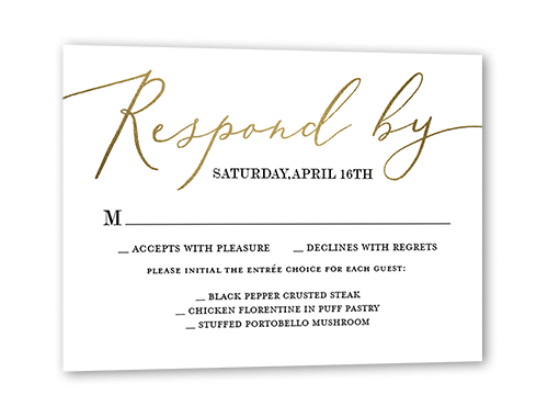 Sterling Script Wedding Response Card, White, Gold Foil, Matte, Signature Smooth Cardstock, Square