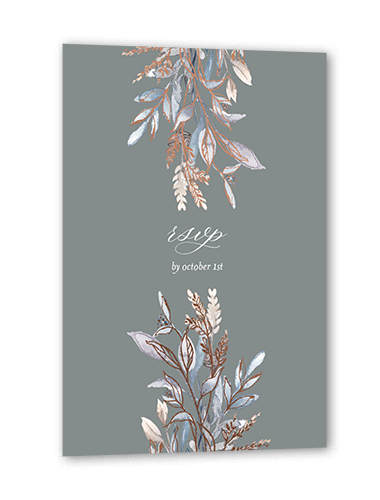 Watercolor Divide Wedding Response Card, Green, Rose Gold Foil, Matte, Pearl Shimmer Cardstock, Square