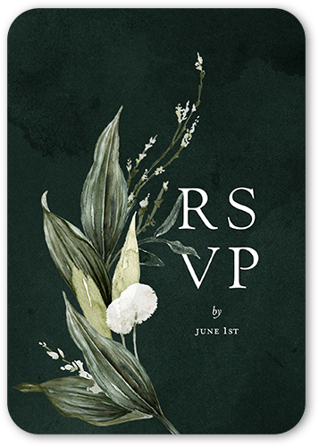 Forever Greenery Wedding Response Card, Green, 100% Recycled Cardstock , Rounded, Dark Green