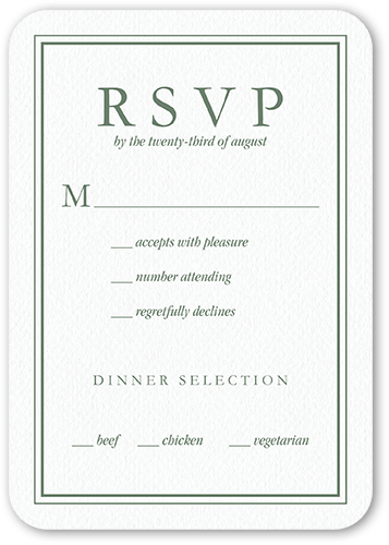 Simple Branches Wedding Response Card, Green, Signature Smooth Cardstock, Rounded, Rosemary