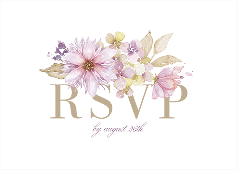 Watercolor Bouquet Wedding Response Card, Purple, Pearl Shimmer Cardstock, Rounded