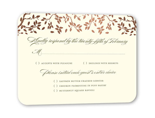 Enlightened Evening Wedding Response Card, Green, Rose Gold Foil, Signature Smooth Cardstock, Rounded