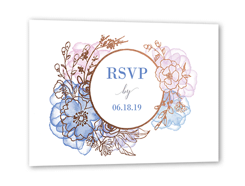 Floral Fringe Wedding Response Card, Rose Gold Foil, Blue, Matte, Signature Smooth Cardstock, Square, Hydrangea